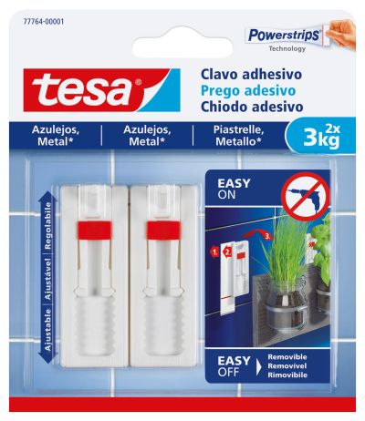 Tesa 2x chiodi adesivi regolabili per piastrelle